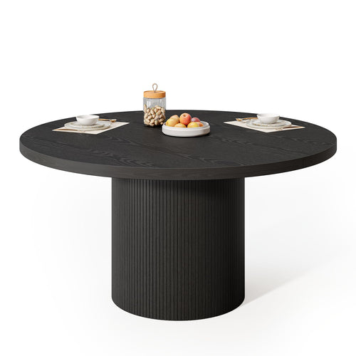 Lefurture 47 Inch Round Dining Table for 4-6, Fluted Kitchen Table with Wood Strip Base, Mid Century Modern Circle Dinner Tables for Dining Room, Kitchen, Black