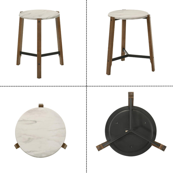 Modern Round End Table with Marble Top & Wood Legs