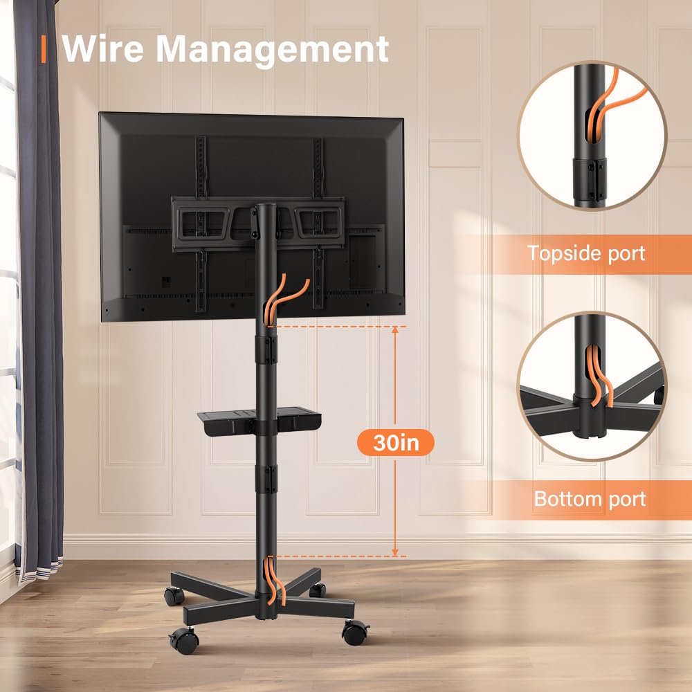 Rolling TV Stand with Height Adjustable Shelf for 23–65 Inch TVs