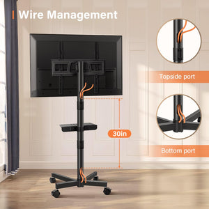 Rolling TV Stand with Height Adjustable Shelf for 23–65 Inch TVs