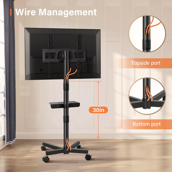 Rolling TV Stand with Height Adjustable Shelf for 23–65 Inch TVs