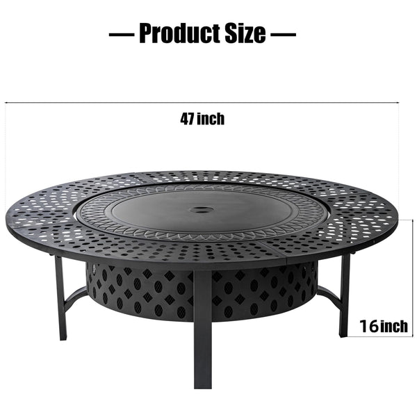 3-in-1 Wood Burning Fire Pit with Grill, Lid & Poker