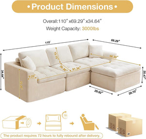 Modular L-Shape Sectional Sofa with Ottoman | Cloud Foam Couch