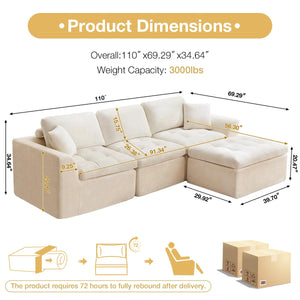 Modular L-Shape Sectional Sofa with Ottoman | Cloud Foam Couch