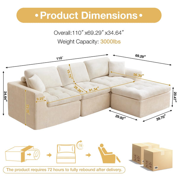 Modular L-Shape Sectional Sofa with Ottoman | Cloud Foam Couch