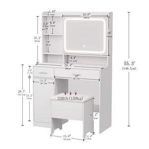 Vanity Desk with LED Mirror, Power Outlets & Storage