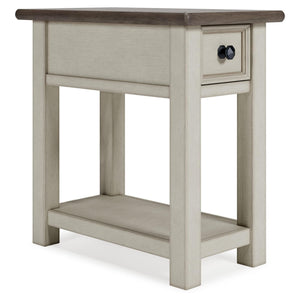 Farmhouse Chairside End Table with Charging Station and Drawer