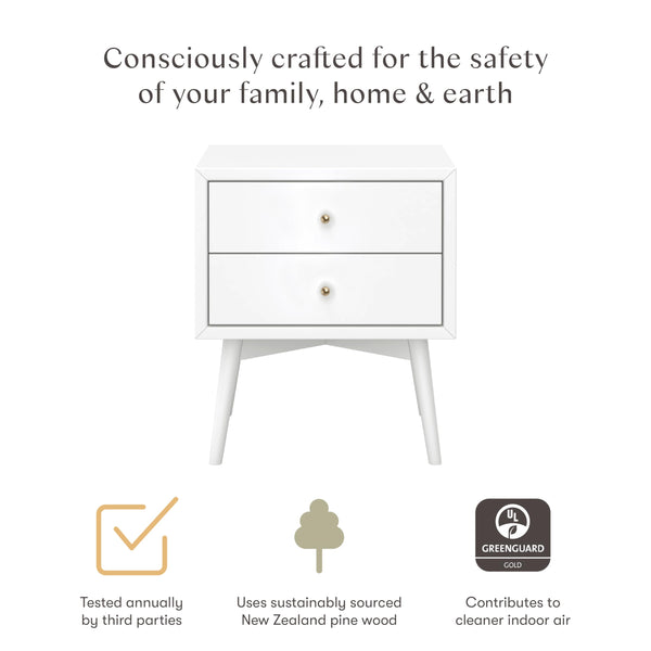 Wood Nightstand with 2 Drawers – Kids & Guest Bedroom Bedside Table