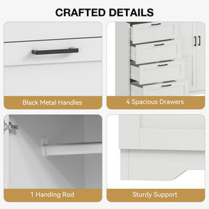 2-Door Wardrobe Armoire with 4 Drawers & Hanging Rod