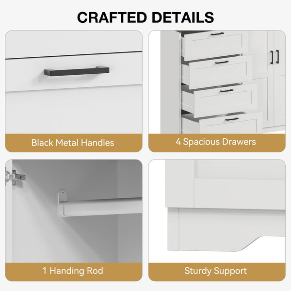 2-Door Wardrobe Armoire with 4 Drawers & Hanging Rod