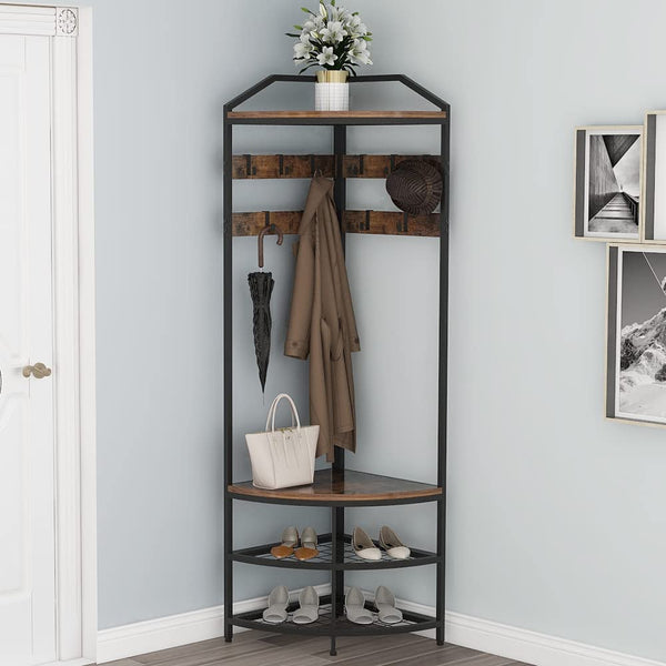 Corner Hall Tree with Shoe Bench & Coat Rack