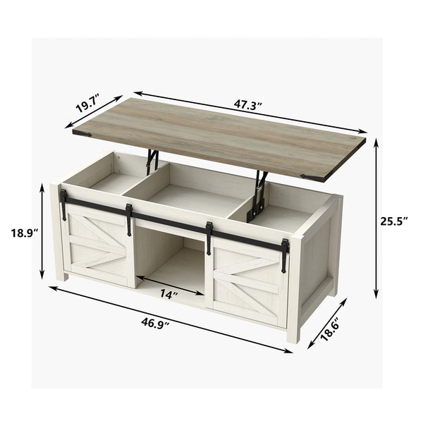 Lift Top Coffee Table with Storage & Sliding Barn Doors, Farmhouse
