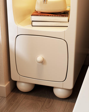 Solid Wood Narrow Nightstand with Drawer & USB Night Light