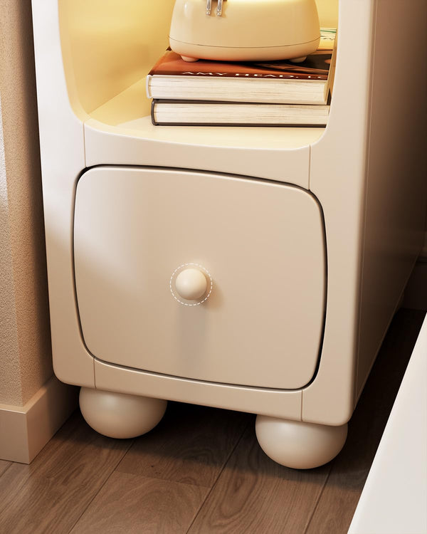 Solid Wood Narrow Nightstand with Drawer & USB Night Light