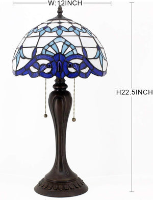 Tiffany Style Stained Glass Table Lamp – White Navy Blue Baroque