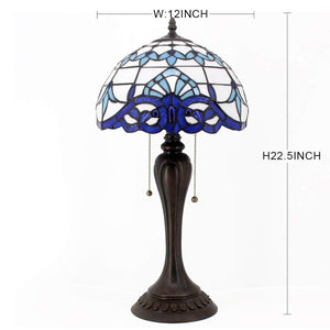 Tiffany Style Stained Glass Table Lamp – White Navy Blue Baroque