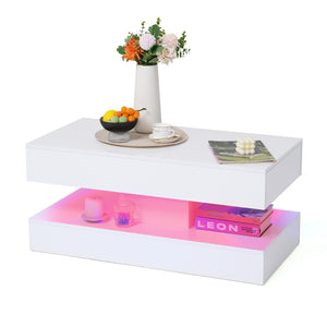 Modern High Gloss LED Coffee Table with Storage & Sliding Drawers