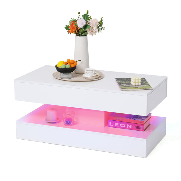 Modern High Gloss LED Coffee Table with Storage & Sliding Drawers