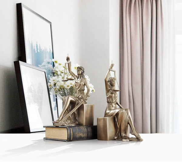 Lady Justice Statue Decorative Bookends – Bronze Metal Sculpture