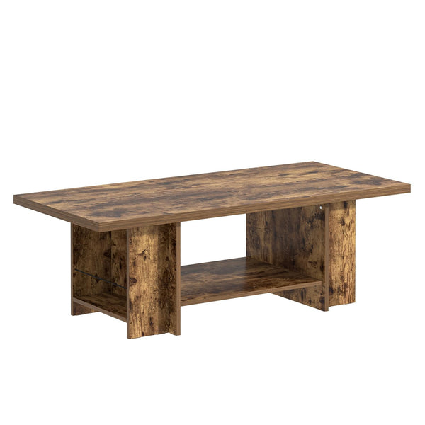 Rustic 2-Tier Coffee Table with Storage Shelves