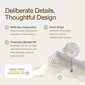 Down Alternative Mattress Topper — Plush Baffle Box with 2-Inch Gusset
