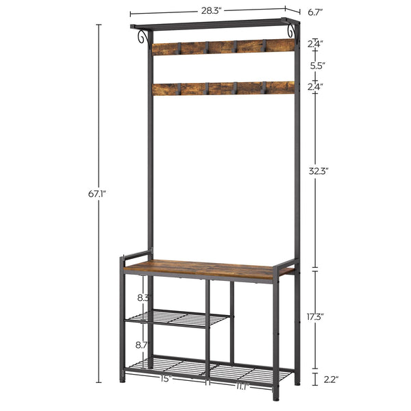 4-in-1 Hall Tree with Coat Rack, Shoe Bench & Storage Shelves