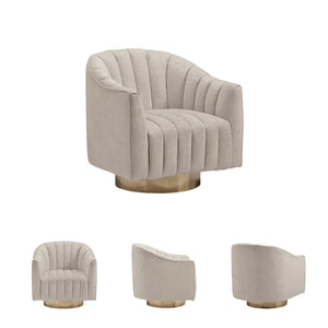 Velvet Swivel Accent Chair – Beige & Gold