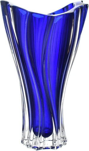 Czech Bohemian Crystal Glass Vase 12'' Deep Blue ''Plantica'' European Design Elegant Centerpiece Flower Vase Home Decor Wedding Birthday Housewarming Anniversary