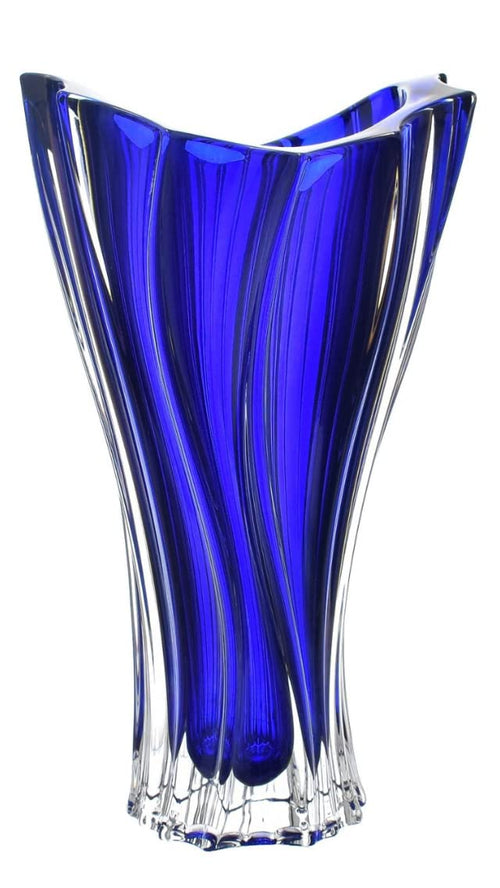 Czech Bohemian Crystal Glass Vase 12'' Deep Blue ''Plantica'' European Design Elegant Centerpiece Flower Vase Home Decor Wedding Birthday Housewarming Anniversary