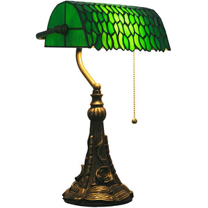Tiffany Stained Glass Banker Table Lamp