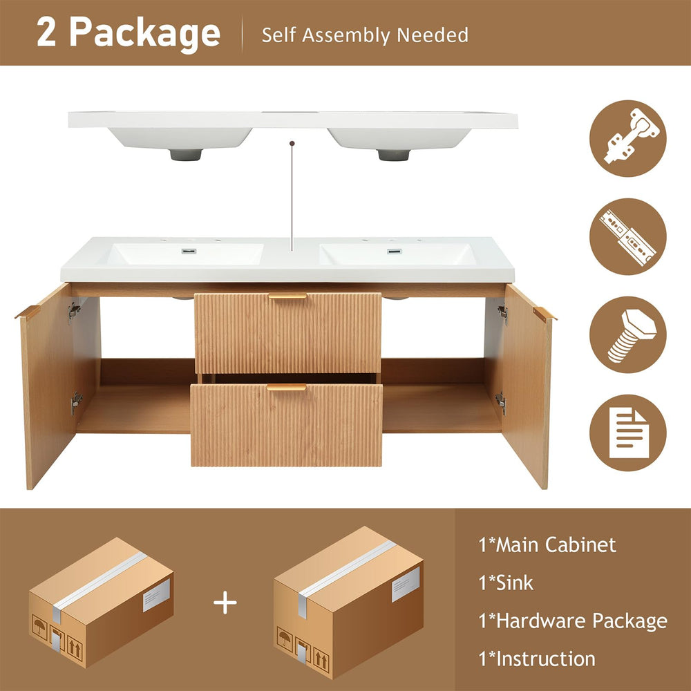 Floating Double Sink Bathroom Vanity with SMC Resin Top & Wood Cabinet