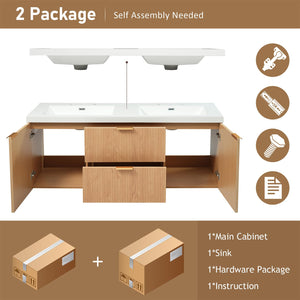 Floating Double Sink Bathroom Vanity with SMC Resin Top & Wood Cabinet