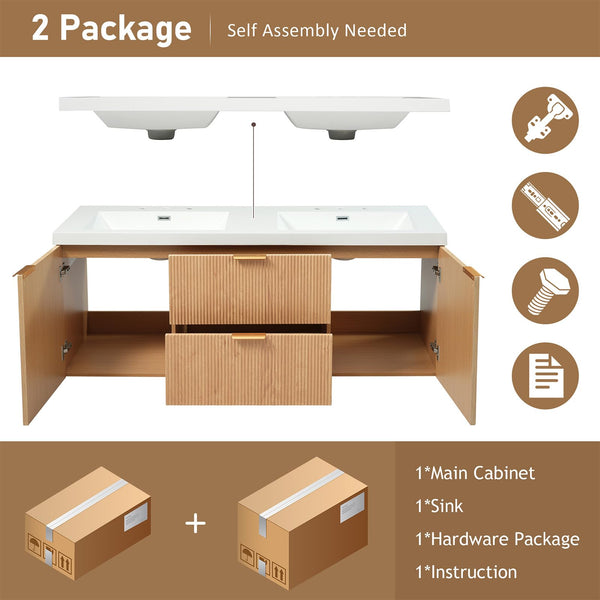 Floating Double Sink Bathroom Vanity with SMC Resin Top & Wood Cabinet