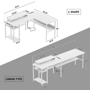 L-Shaped Computer Desk with Power Outlets & Monitor Stand