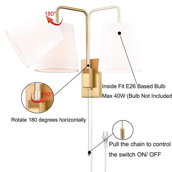 Gold Swing Arm Wall Sconce Set of 2 – Plug-In or Hardwired