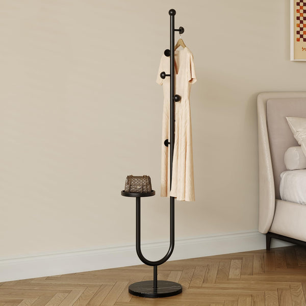 Metal Coat Rack with Marble Base & Storage Tray