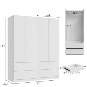 Modern Wardrobe Closet with Drawers & Hanging Rod