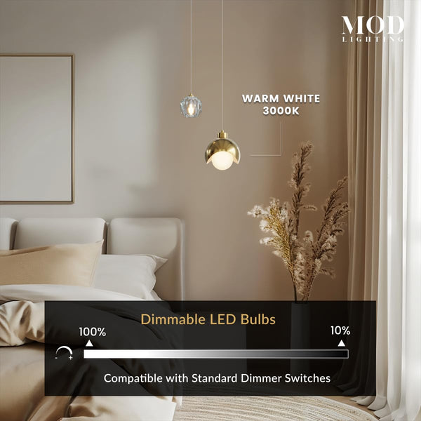 Gold Crystal Modern Pendant Light – Dimmable LED, Adjustable Hanging