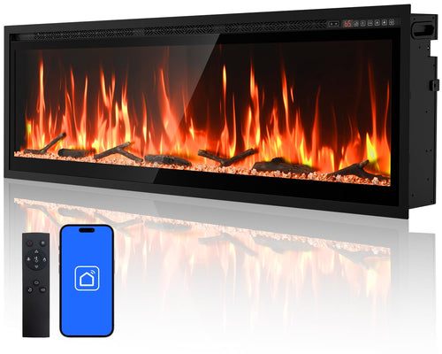 60" Smart Electric Fireplace – Wall Mount or Recessed, App & Voice Control