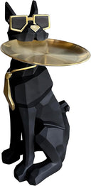 Dog Sculpture Side Table with Stainless Steel Tray