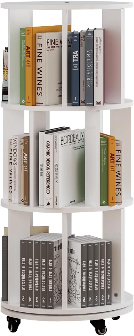 Rotating Bookshelf Tower with Wheels