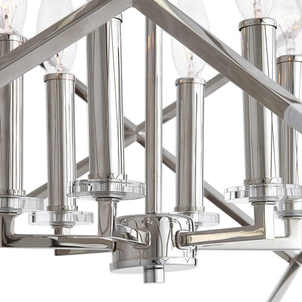 6-Light Polished Nickel Steel Pendant Chandelier – Cube Design
