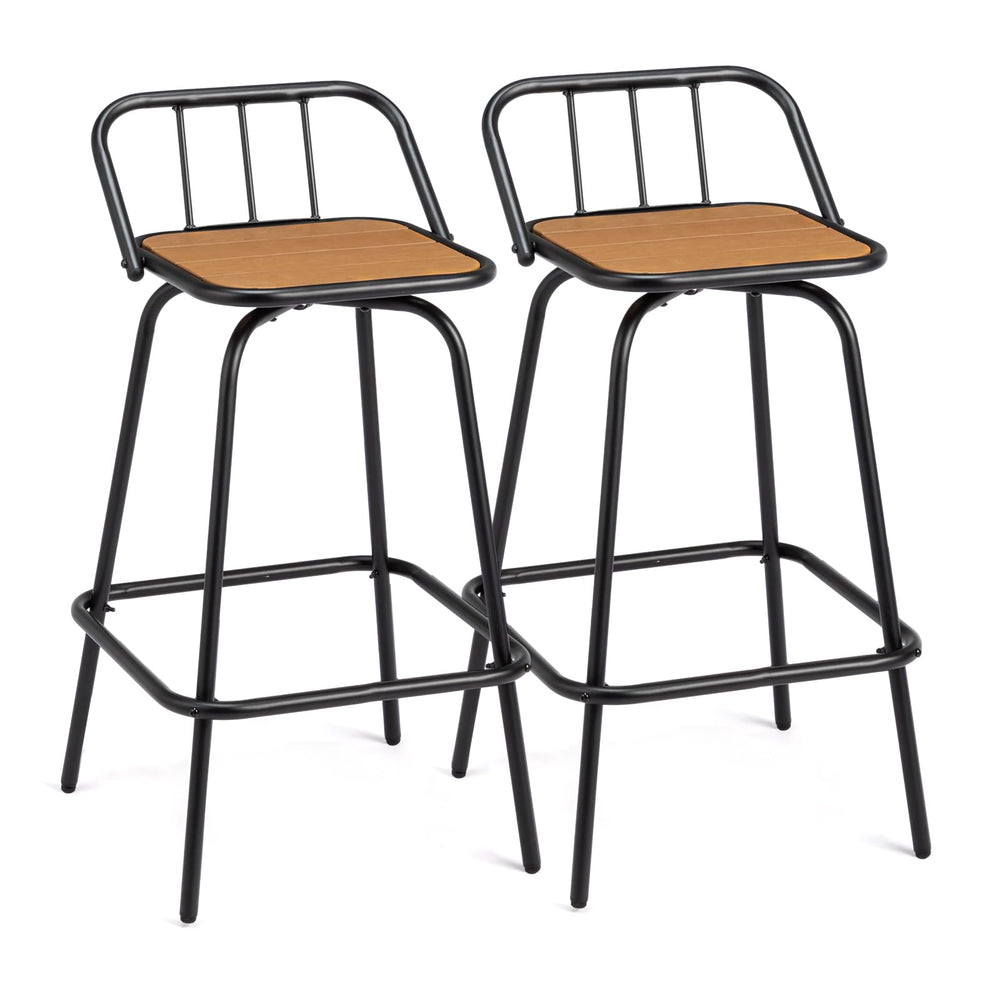 Outdoor Swivel Bar Stools 30 Inch, Set of 2 – Metal Barstools with Backrest & Footrest, 360° Rotating