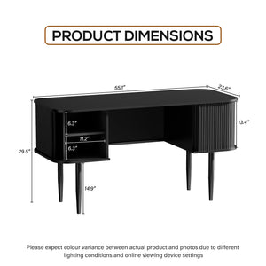 55" Fluted Writing Desk with Sliding Door Storage