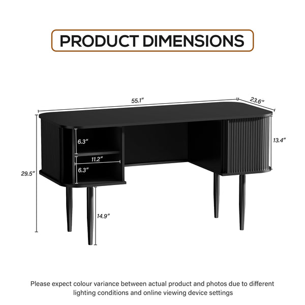 55" Fluted Writing Desk with Sliding Door Storage
