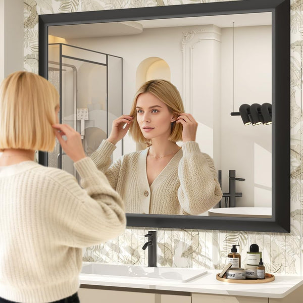 36x30 Rectangle Bathroom Vanity Mirror with Metal Frame, Anti-Rust, Wall Mounted