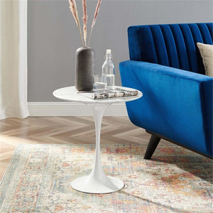 Round Marble Top Side Table with Glossy Tapered Pedestal Base