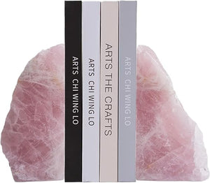 Natural Rose Quartz Bookends with Anti-Slip Rubber Feet – Raw & Polished Crystal Pair