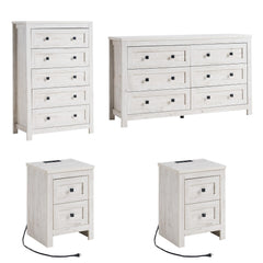 4-Piece Farmhouse Bedroom Dresser Set with Nightstands – Rustic White