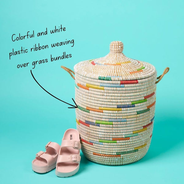 Wicker Grass Storage Basket with Removable Lid & Rope Handles – Modern Coastal